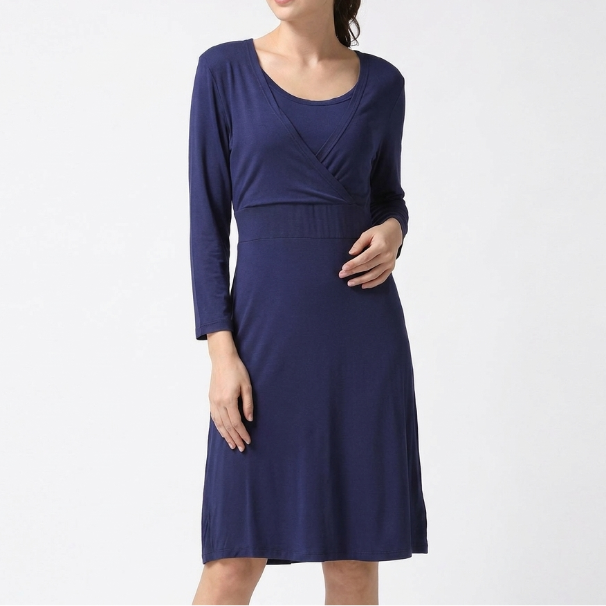 Women's Maternity Nursing Long Sleeve Wrap Midi Dress