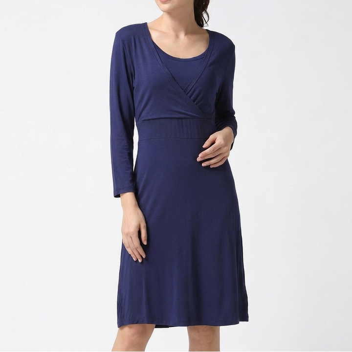 Women's Maternity Nursing Long Sleeve Wrap Midi Dress