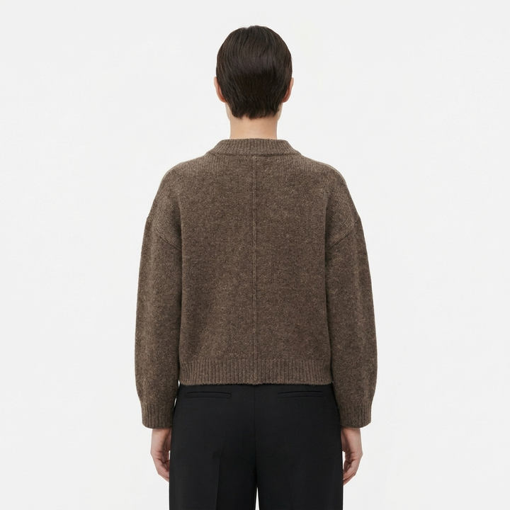 Women's Knit Wool Blend Jumper with Button Front and Pocket