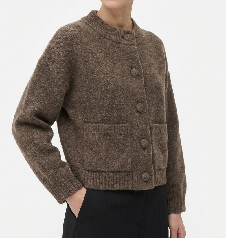 Women's Knit Wool Blend Jumper with Button Front and Pocket