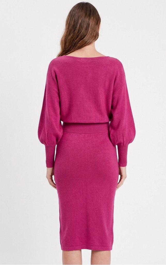 Women's Knit Batwing Sleeve Ribbed Bodycon Midi Dress