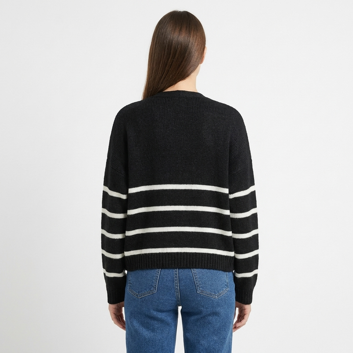 Women's Striped Knit Jumper with Balloon Sleeve