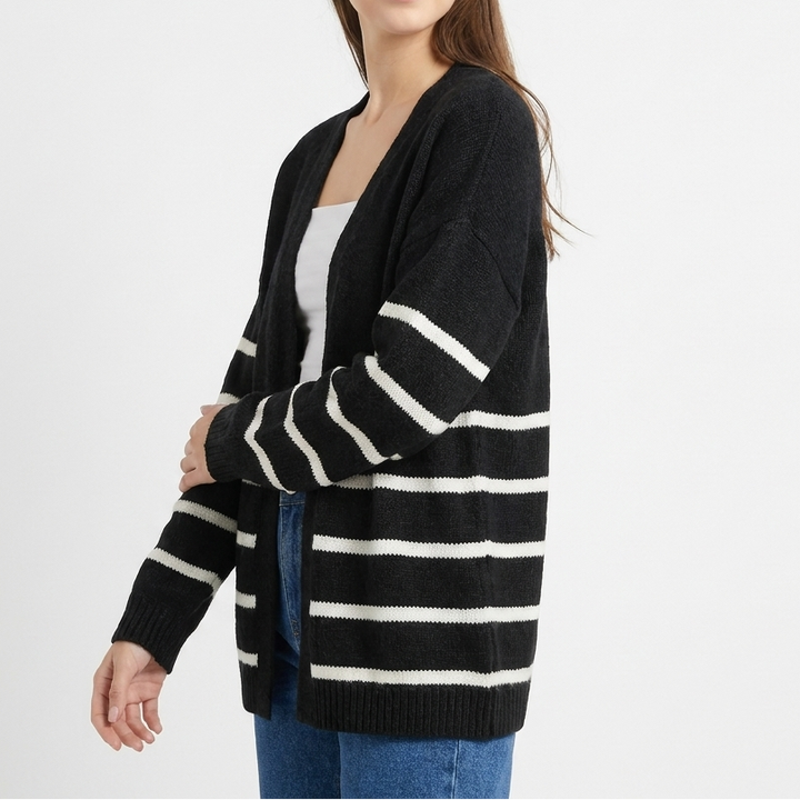 Women's Striped Knit Jumper with Balloon Sleeve