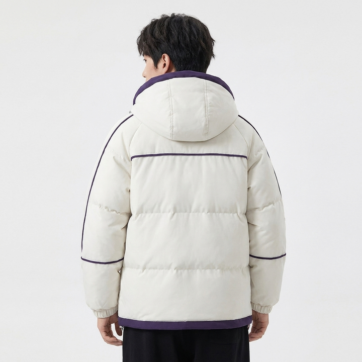 Men's Quilted Oversized Puffer Coat with Contrast Trim