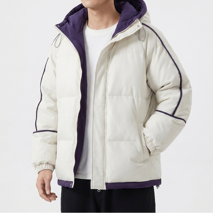 Men's Quilted Oversized Puffer Coat with Contrast Trim