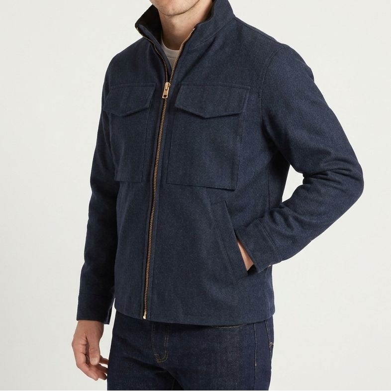 Men's Corduroy Field Coat with Contrast Trim and Pocket