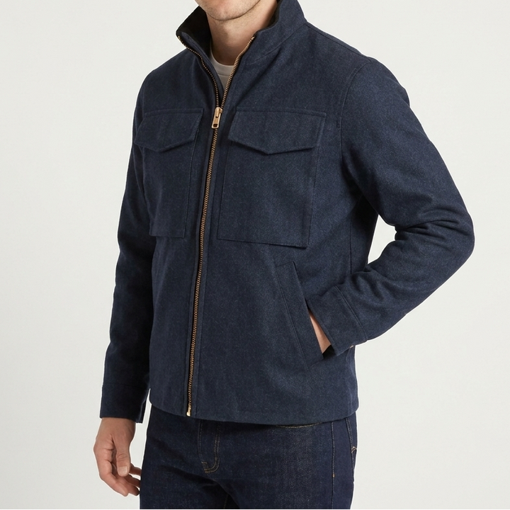 Men's Corduroy Field Coat with Contrast Trim and Pocket