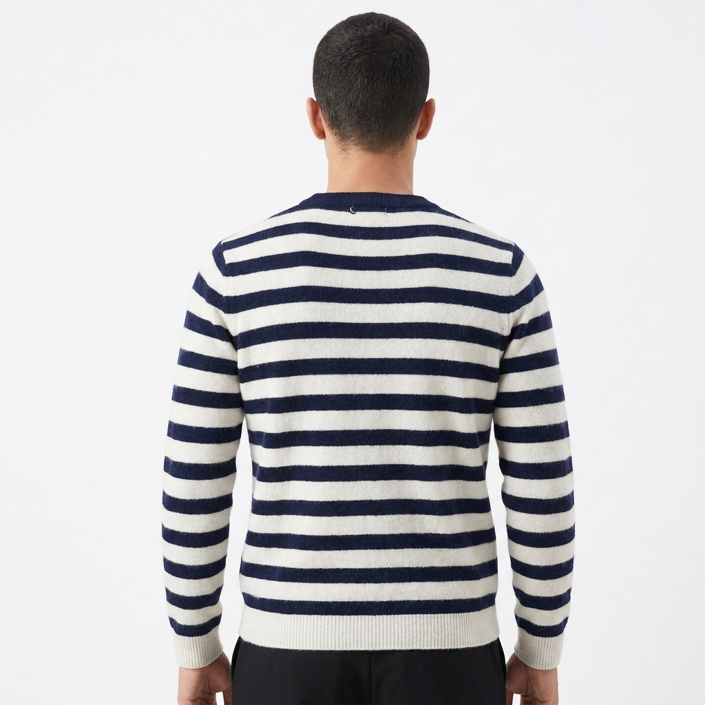 Men's Striped Knit Breton Jumper with Crew Neck