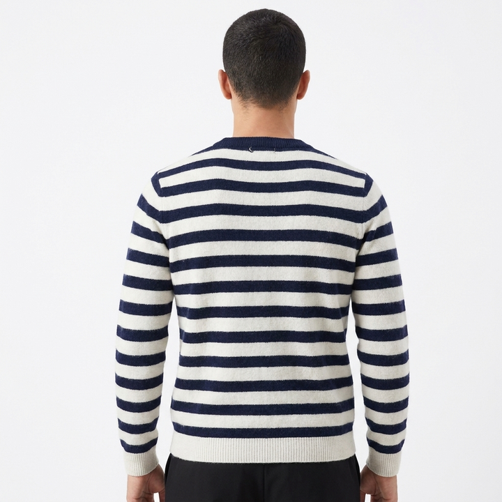 Men's Striped Knit Breton Jumper with Crew Neck