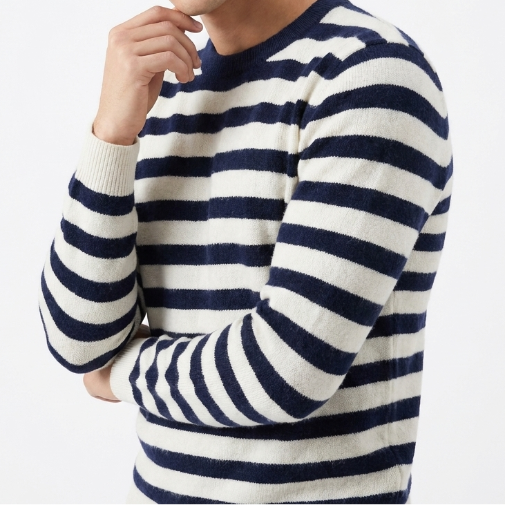 Men's Striped Knit Breton Jumper with Crew Neck