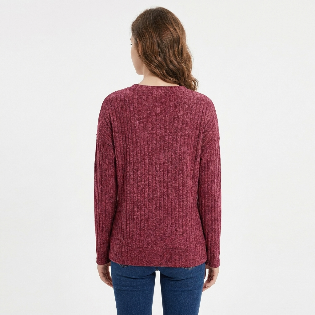Women's Ribbed Knit Jumper with V-Neck