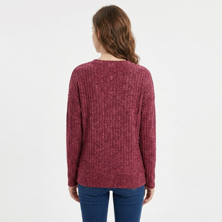 Women's Ribbed Knit Jumper with V-Neck