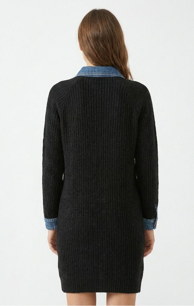 Women's Knit Button Placket Long Sleeve Mini Dress