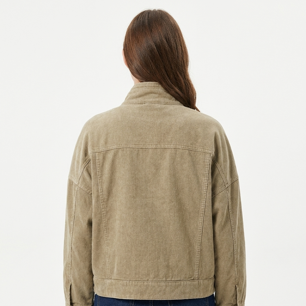 Women's Cotton Cropped Utility Jacket with Stand Collar