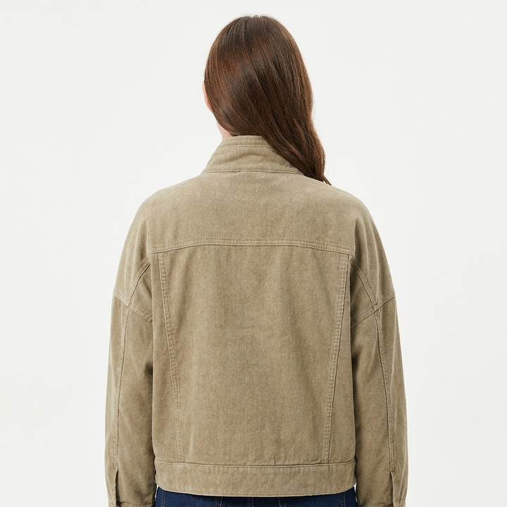 Women's Cotton Cropped Utility Jacket with Stand Collar