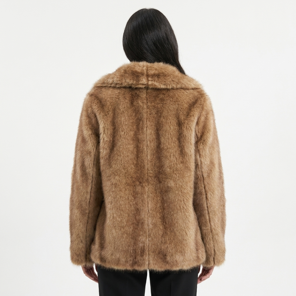 Women's Faux Fur Plush Evening Coat with Notch Lapel