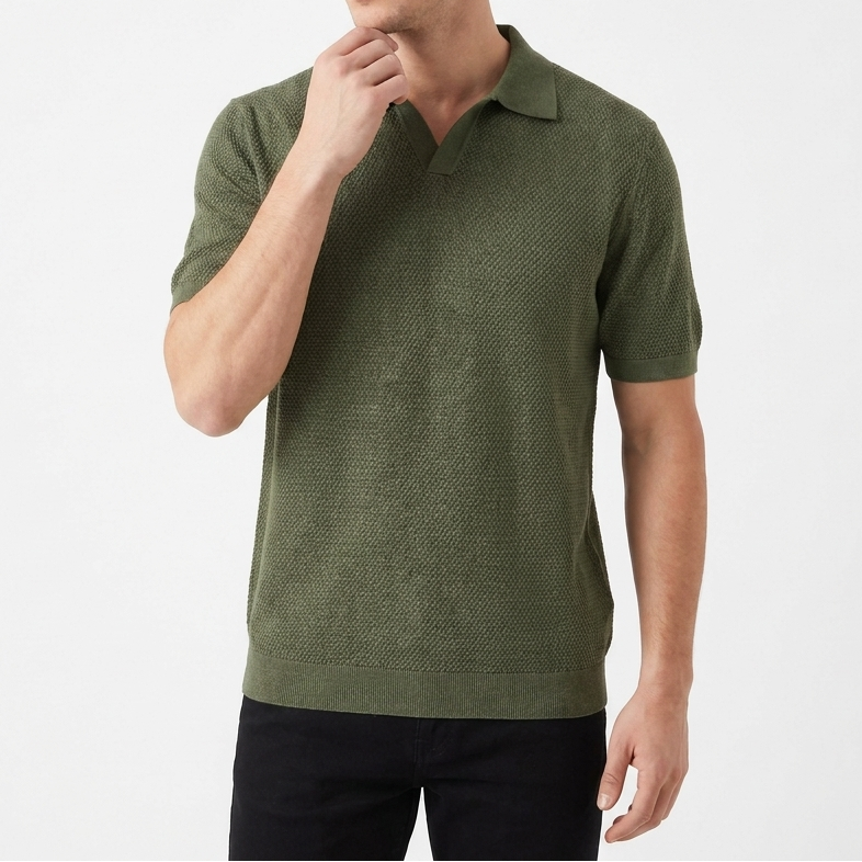 Men's Open Knit Short Sleeve Polo Shirt