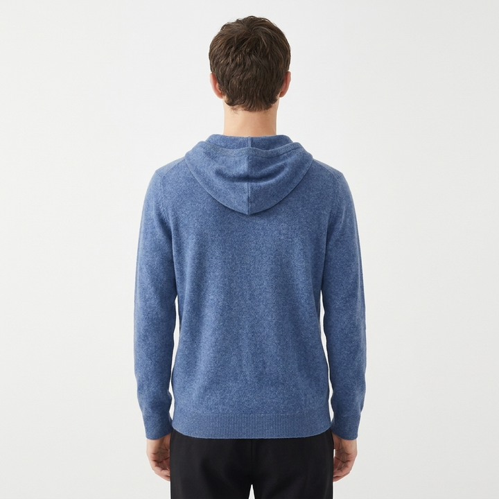 Men's Cashmere Knit Hoodie Pullover with Drawstring