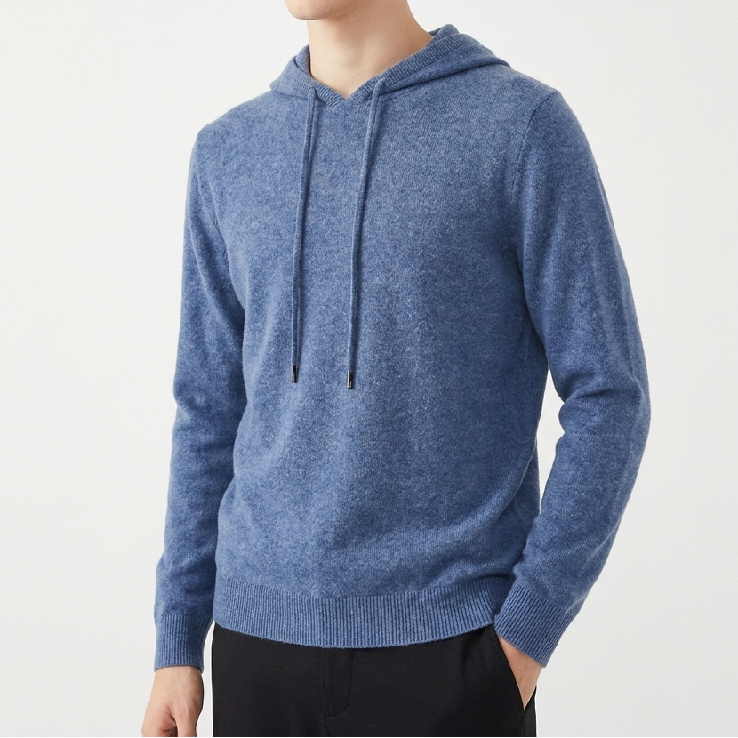 Men's Cashmere Knit Hoodie Pullover with Drawstring