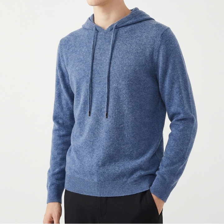 Men's Cashmere Knit Hoodie Pullover with Drawstring