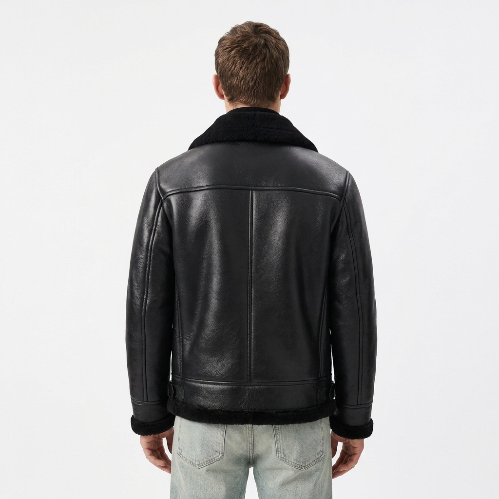 Men's Shearling Faux Leather Aviator Coat