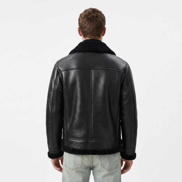 Men's Shearling Faux Leather Aviator Coat