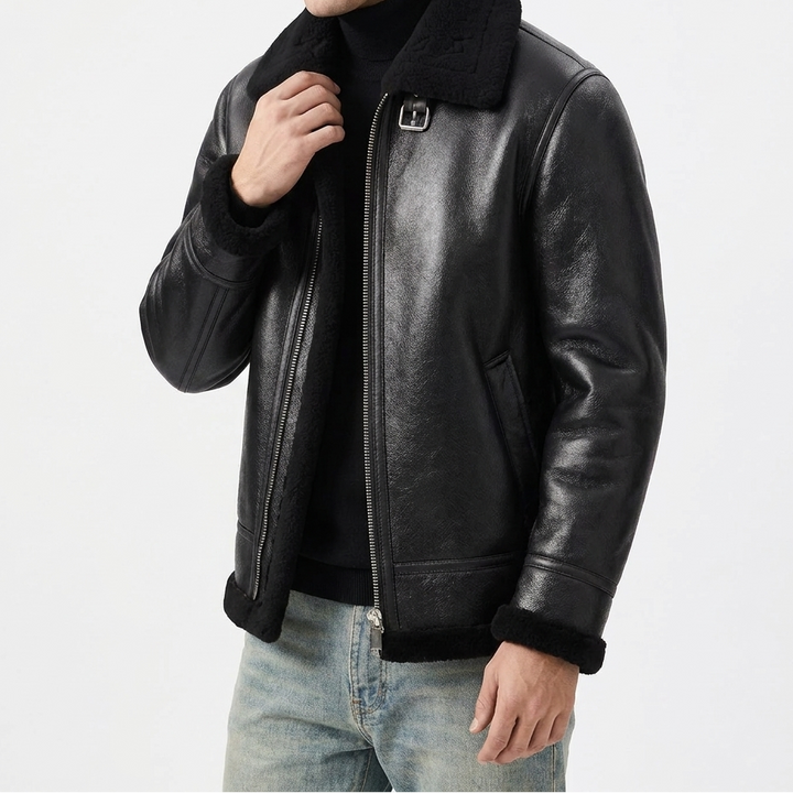 Men's Shearling Faux Leather Aviator Coat