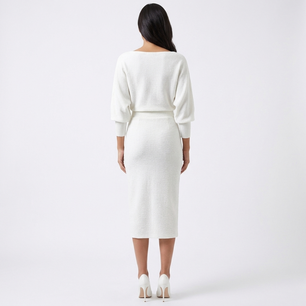 Women's Knit Batwing Sleeve Cowl Neck Midi Dress