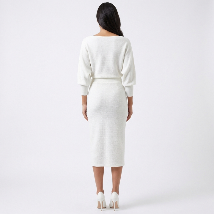 Women's Knit Batwing Sleeve Cowl Neck Midi Dress
