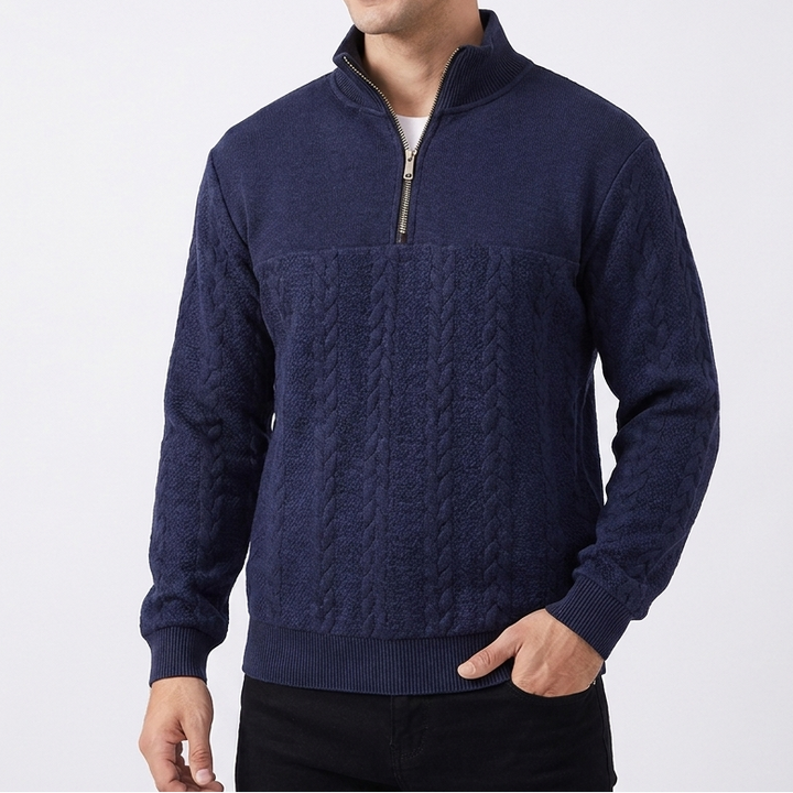 Men's Cable Knit Pullover with Stand Collar