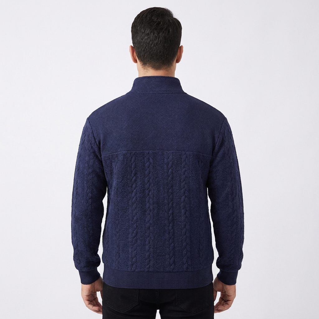 Men's Cable Knit Pullover with Stand Collar