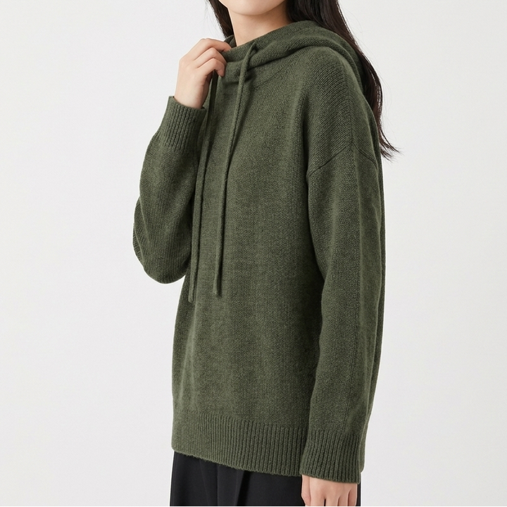 Women's Oversized Knit Hoodie with Drawstring