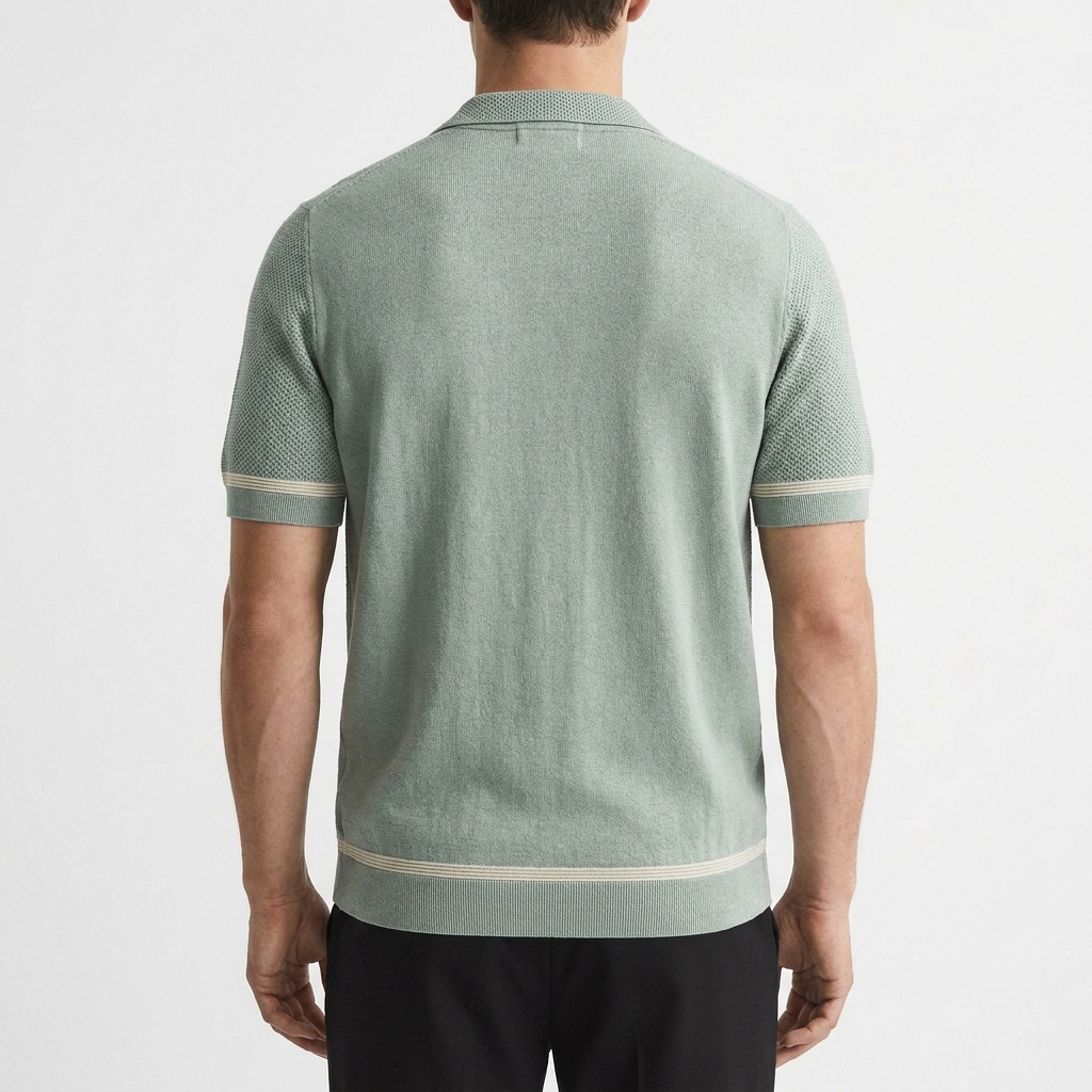 Men's Knit Short Sleeve Shirt with Button-Down and Cuban Collar
