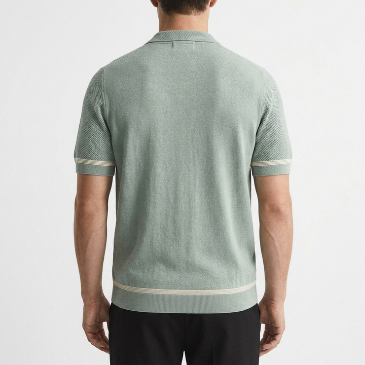 Men's Knit Short Sleeve Shirt with Button-Down and Cuban Collar