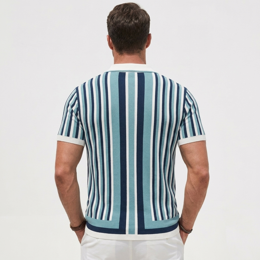 Men's Striped Knit Short-Sleeve Polo Shirt
