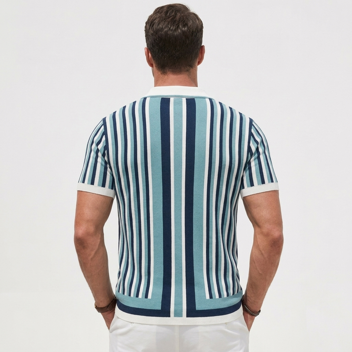 Men's Striped Knit Short-Sleeve Polo Shirt
