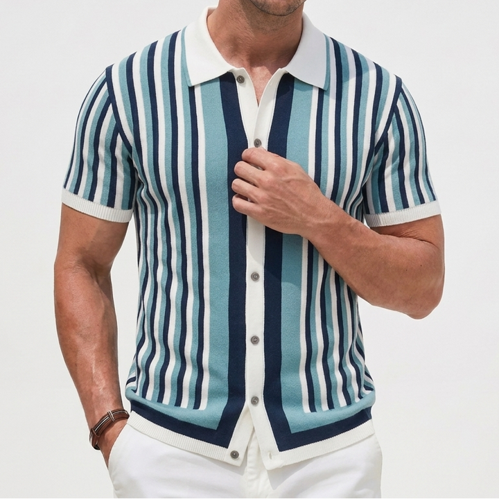 Men's Striped Knit Short-Sleeve Polo Shirt