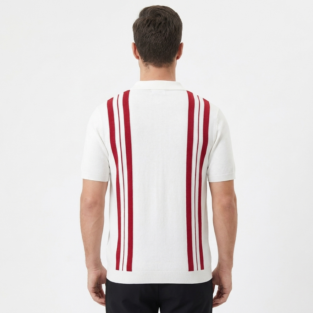 Men's Stripe Knit Short Sleeve Button-Down Polo Shirt