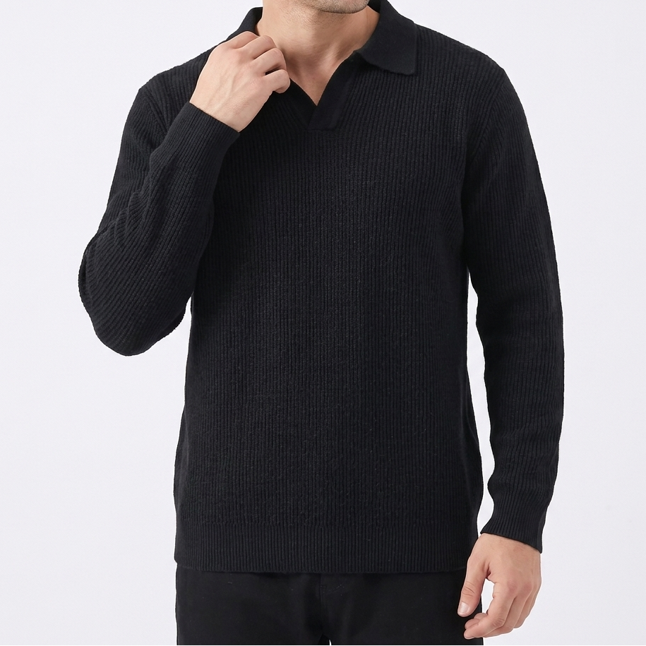 Men's Waffle Knit Long Sleeve Relaxed Fit Polo
