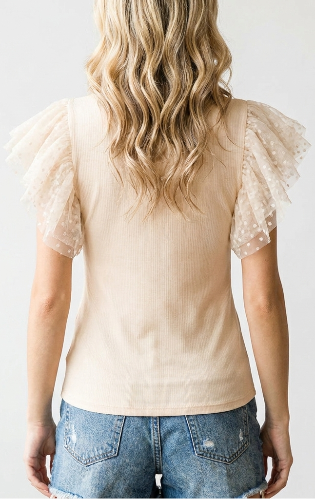Women's Ribbed Knit Blouse with Crew Neck