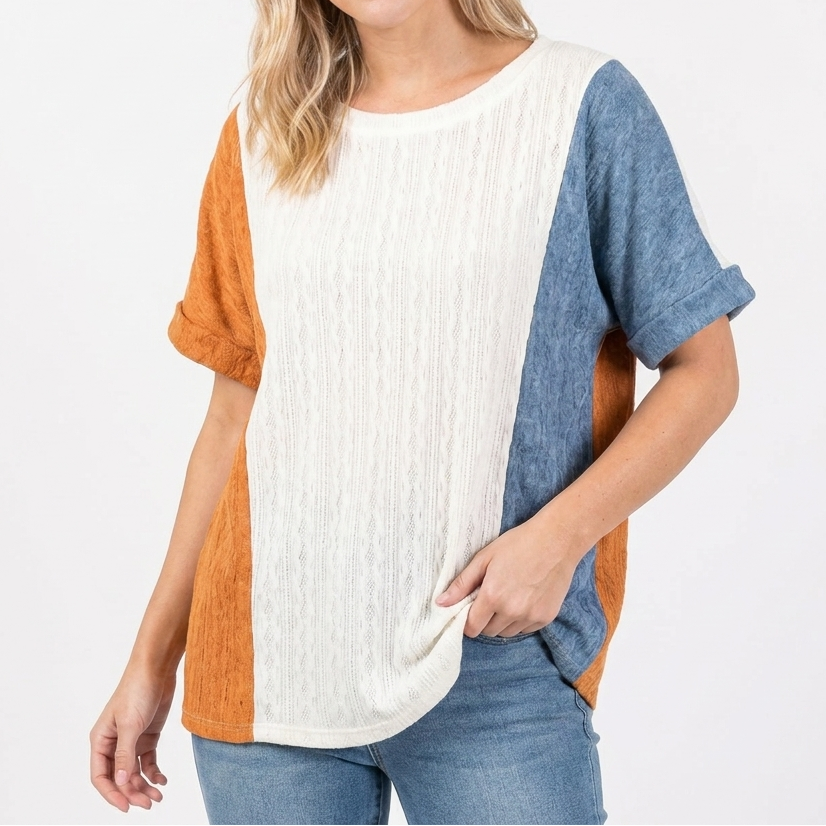 Women's Knit Oversized Short Sleeve Crew Neck Tee