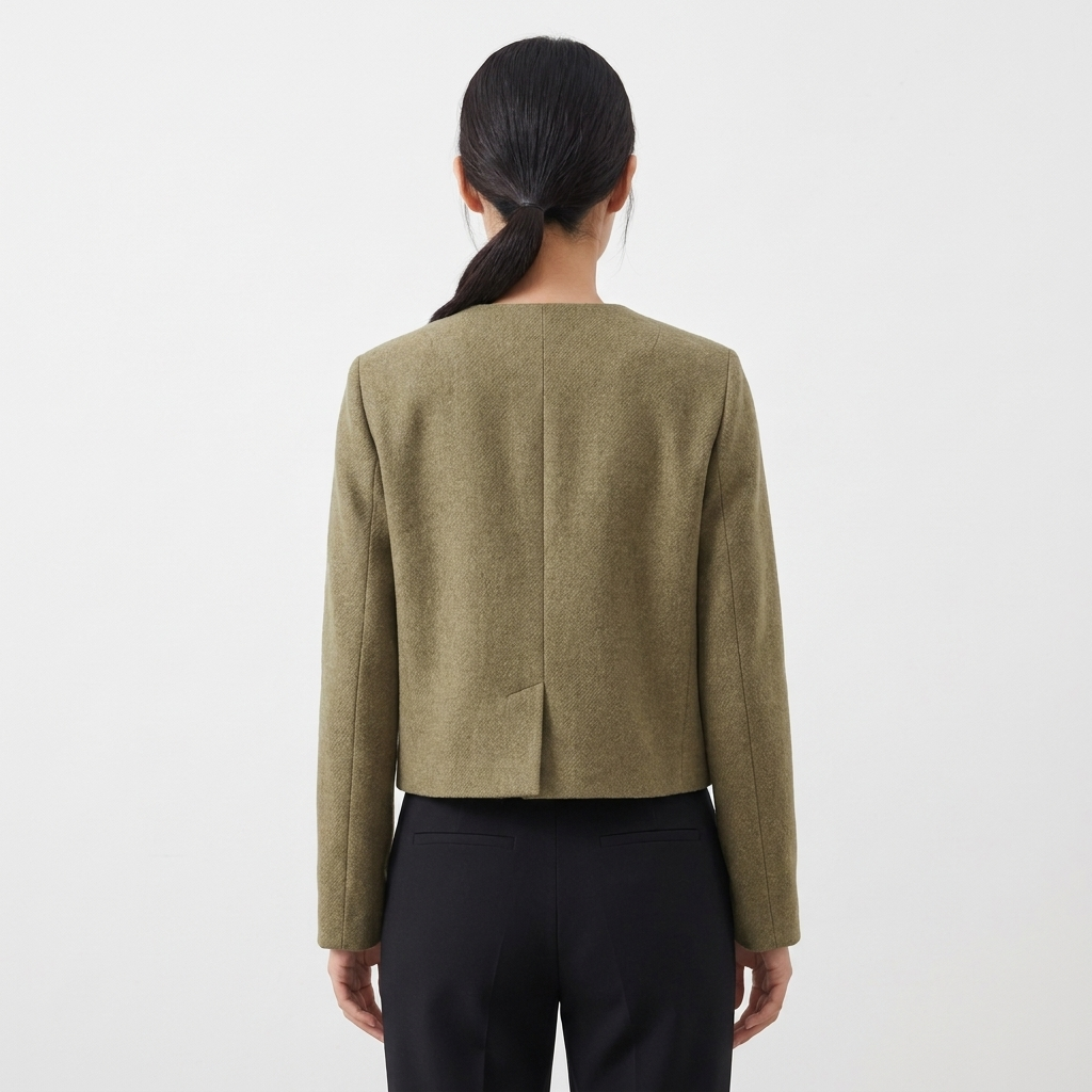 Women's Cropped Wool Blend Coat with Gold Button