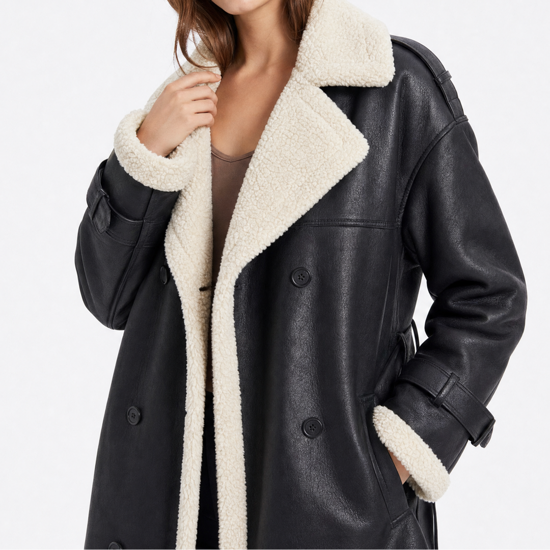 Women's Double Breasted Faux Suede Coat