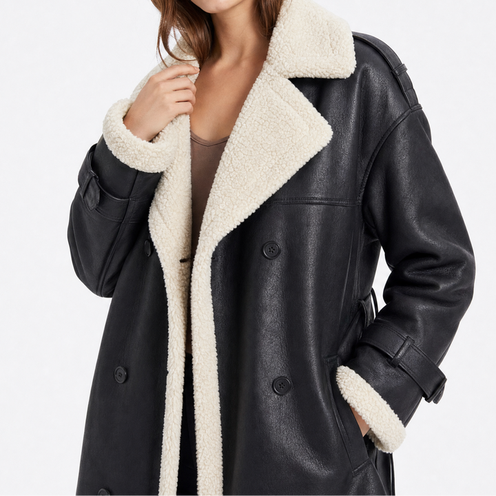 Women's Double Breasted Faux Suede Coat