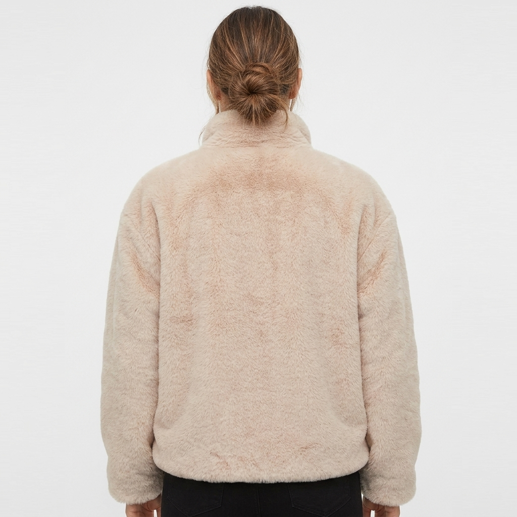 Women's Faux Fur Cropped Coat with Stand Collar