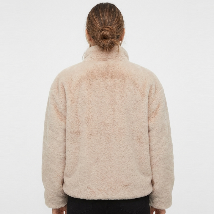 Women's Faux Fur Cropped Coat with Stand Collar