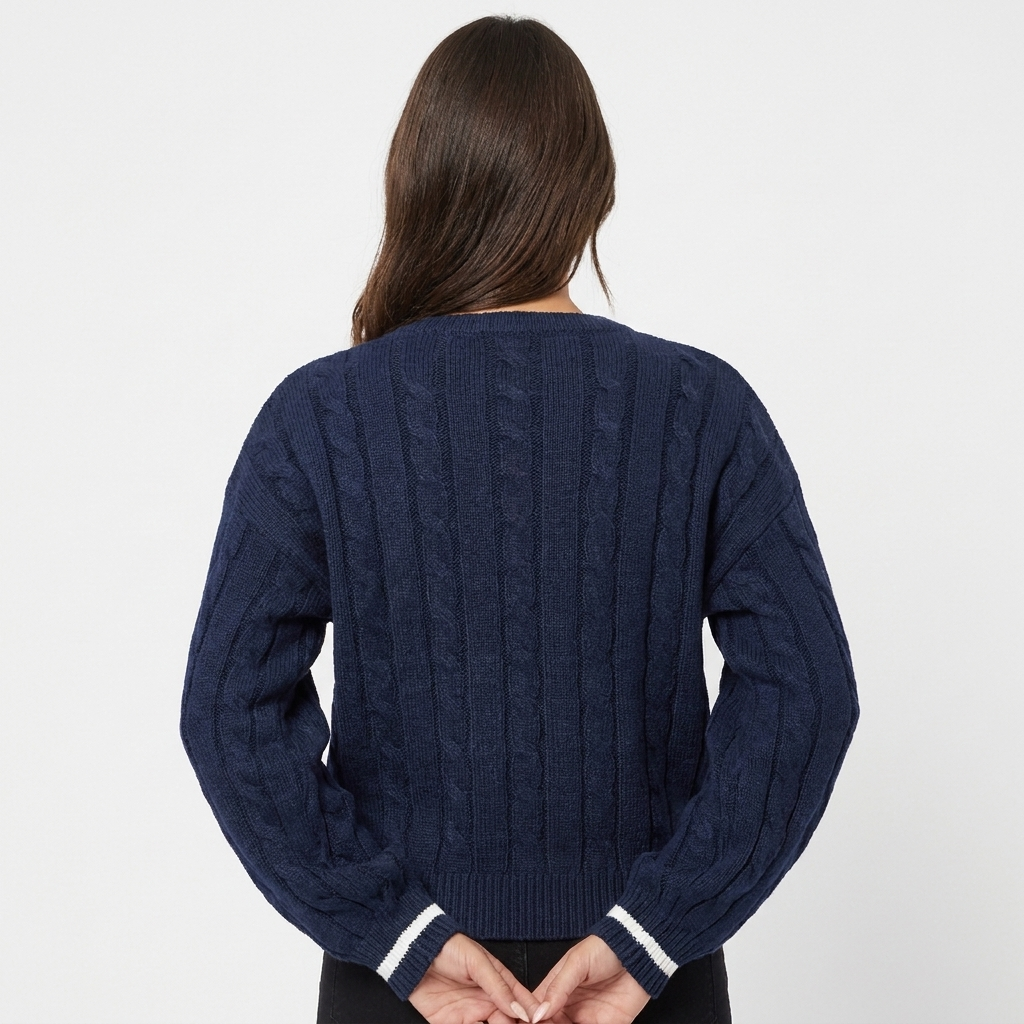 Women's Cable Knit Stripe Cricket Pullover with V-Neck