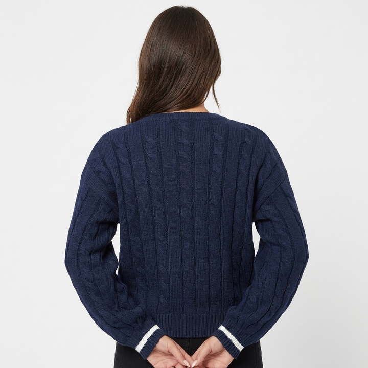 Women's Cable Knit Stripe Cricket Pullover with V-Neck