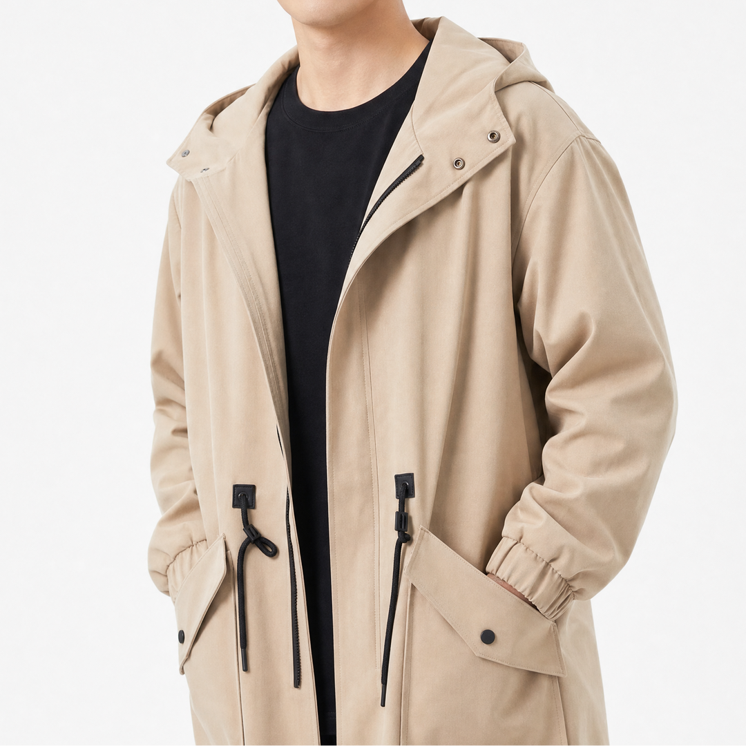 Men's Longline Oversized Cargo Trench Coat with Pocket
