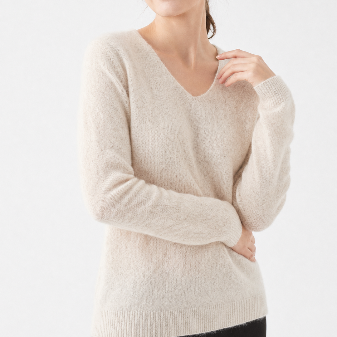 Women's Knit Long Sleeve Pullover with V-Neck